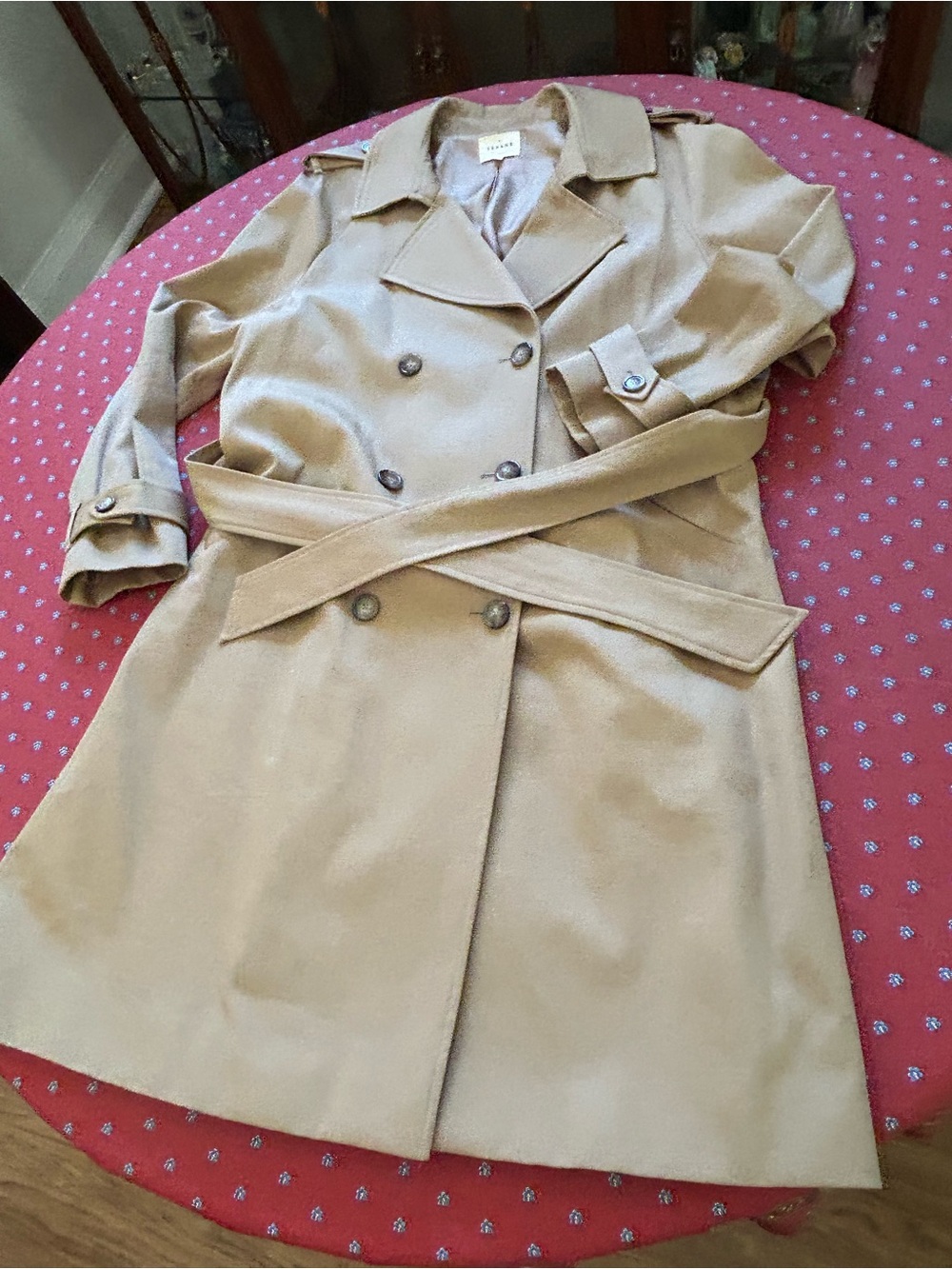Sézane Scott Double-Breasted Tan Trench Coat with Waist Belt